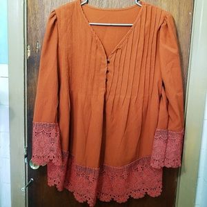 Orange and pink long sleeve blouse